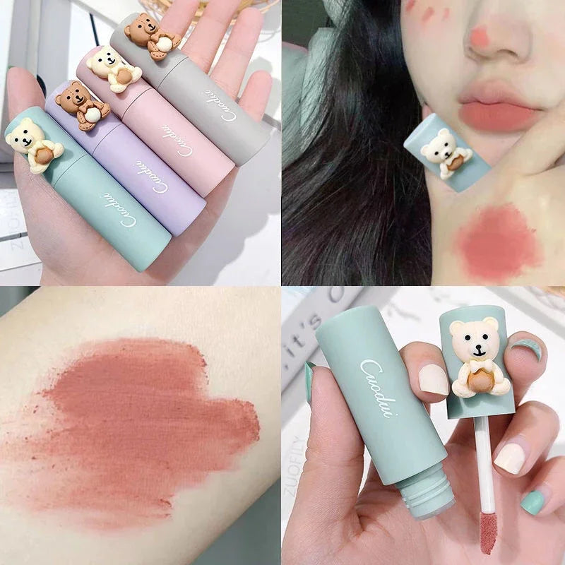 Sweet Milk Bear Velvet Matte Lipstick Smooth Long Lasting Lip Gloss Easy to Wear Waterproof Lip Mud Moisturizing Glaze Makeup HIP