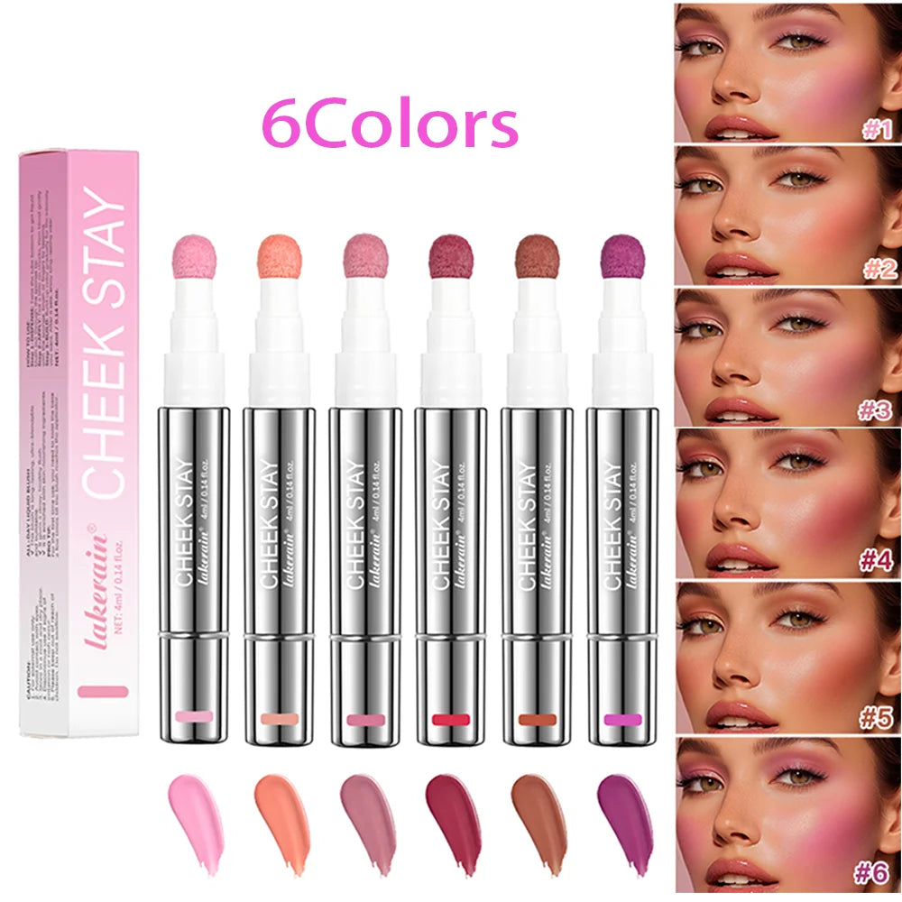 Cheek Blusher 6 colors Long-Lasting Cheek Stain All-Day Blendable Liquid Blush Long-Lasting Blush Sponge Applicator Cheek Makeup HIP