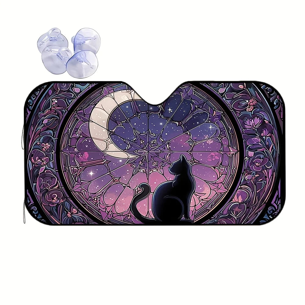 Black Cat Stained Glass Windshield Sunshade | Car Sun Visor Car Windshield Sunshade HIP