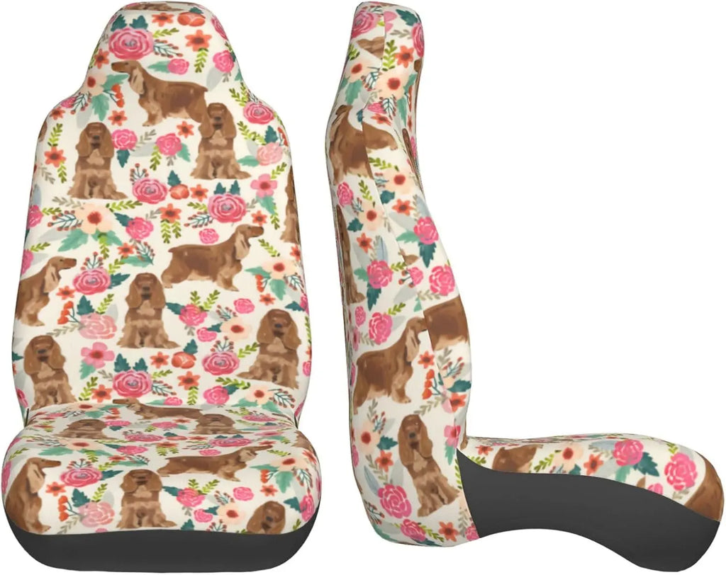 Cocker Spaniel Floral Car Seat Covers – Set of 2 Universal Car Seat Covers HIP