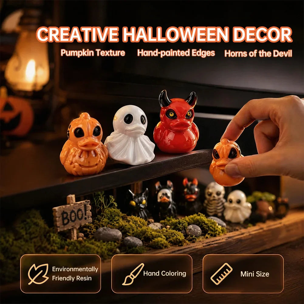 Mini Devil Ghost Skull Resin Ducks Figurines, Cute Spooky Desktop Decor, Halloween Christmas Gift DIY Craft Dollhouse Decor HIP