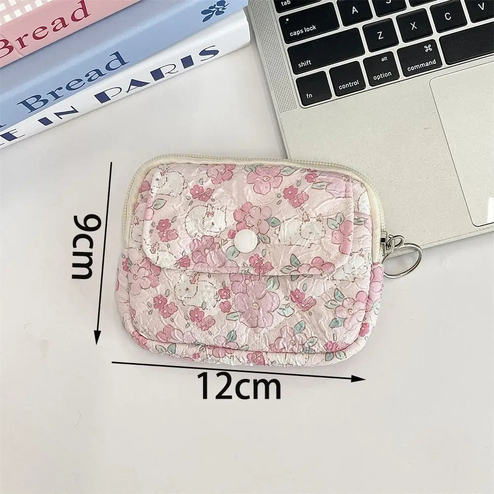 Cartoon Floral Quilted Coin Purse – ID, Key & Card Holder Quilted Coin Purse HIP