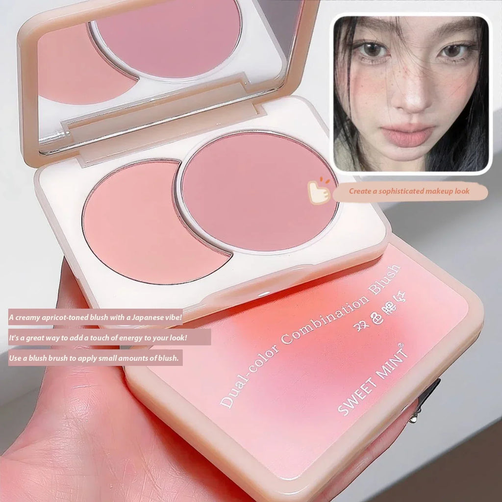 Two-tone Peach Blush Palette Natural Rose Pink Red Rouge Face Cheek Pigment Shimmer Brighten Long-lasting Nude Makeup Cosmetic HIP