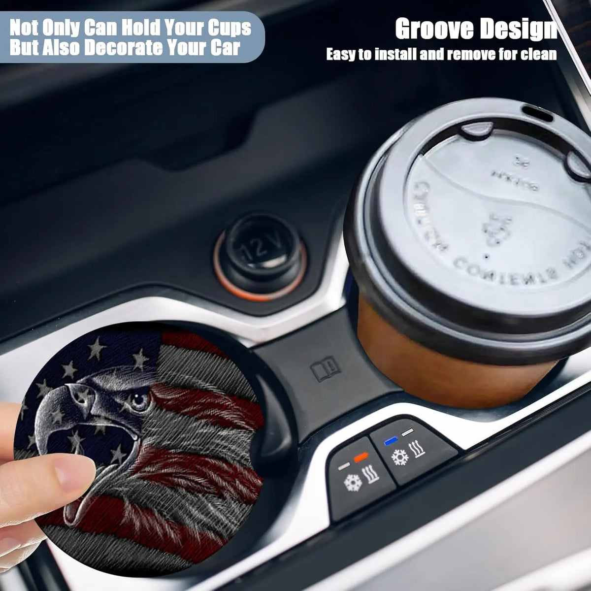 American Flag Eagle Ceramic Car Cup Holder Coasters – Set of 2 Car Cup Holder Coaster HIP
