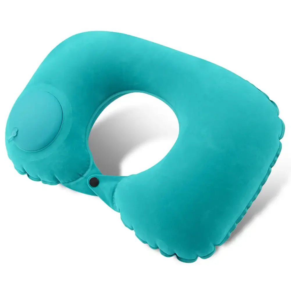 U Shape Neck Cushion Automatic Air Inflatable Pillow Compress Ring Pillow For Airplane Car Outdoor Travel Flocking Milk Fiber HIP Green-Flocking