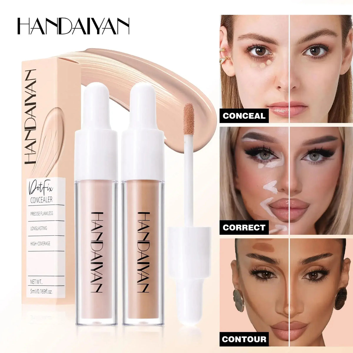 HANDAIYAN 8-Shade Full Coverage Liquid Concealer – Waterproof Liquid Concealer HIP