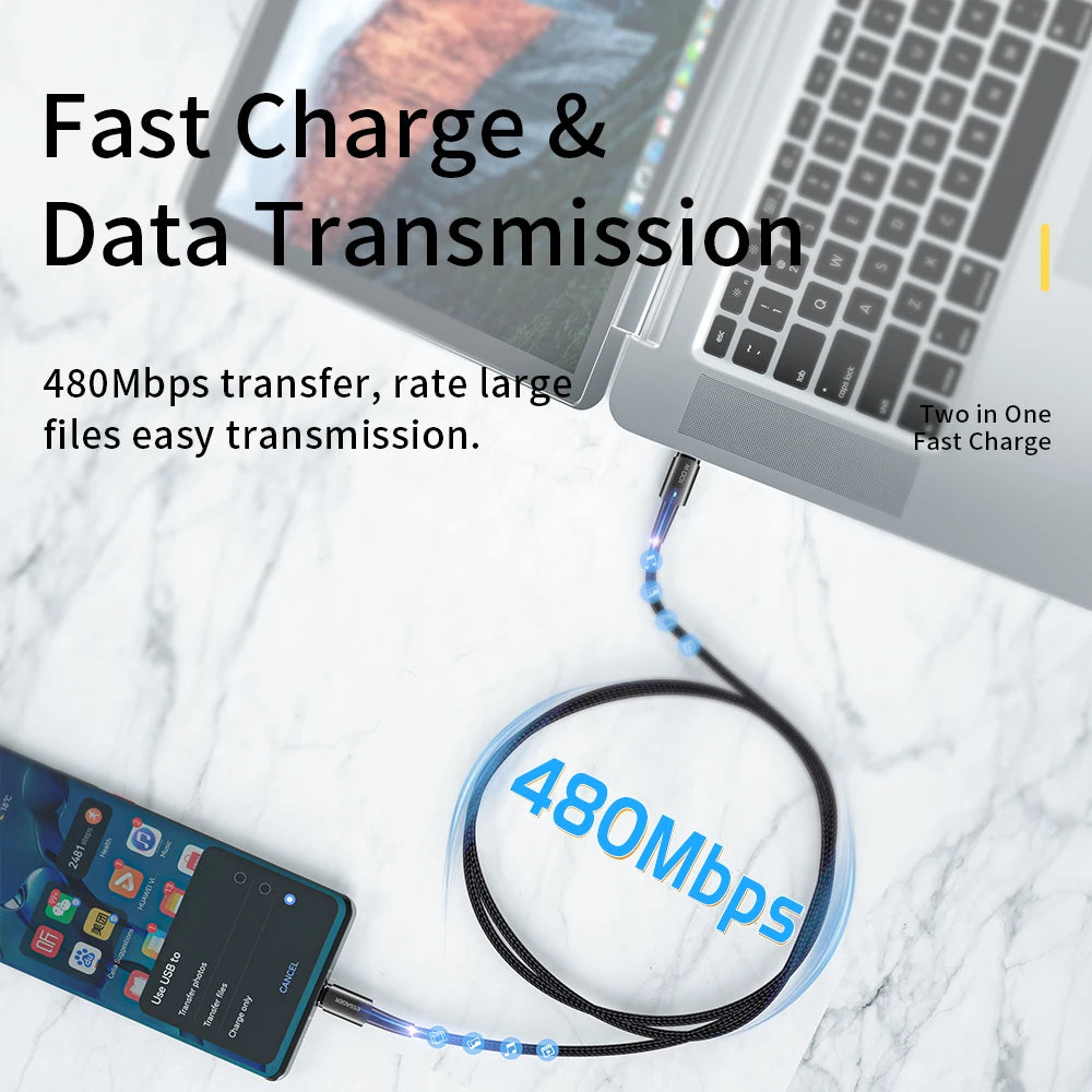 Essager PD 100W USB-C to USB-C Fast Charging Cable with LED USB-C Charging Cable HIP