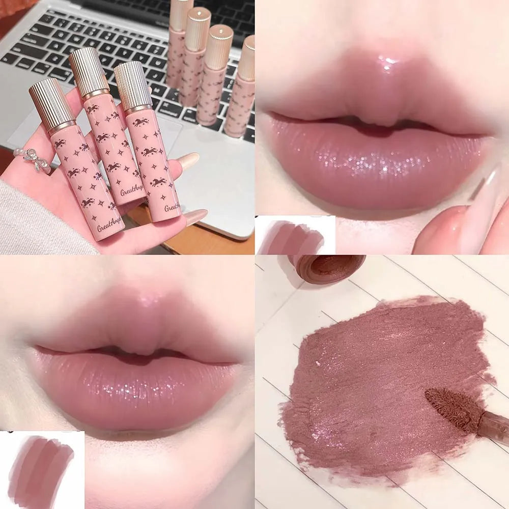 Silky Velvet Matte Lip Glaze Non-Stick Cup Smooth Lilac Gray Liquid Lipstick Highly Pigmented Transfer-Proof Lip Cream Makeup HIP 03
