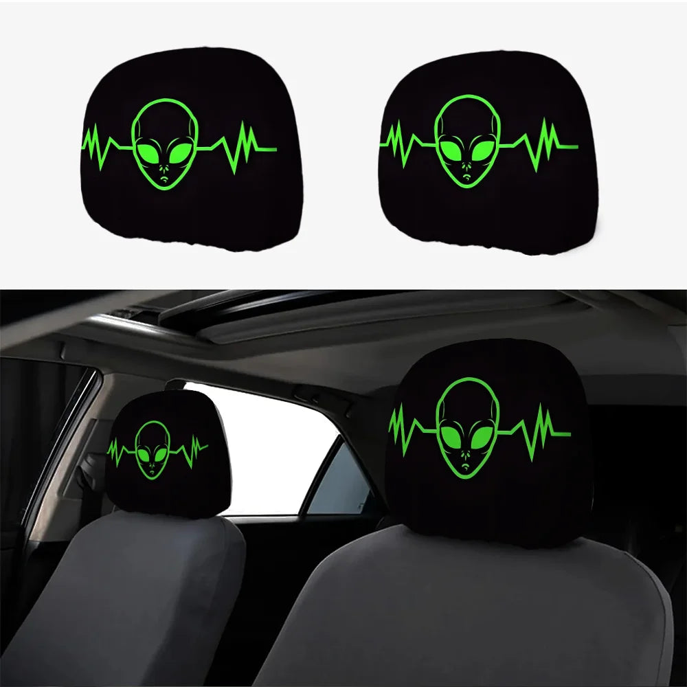 2-Pack Alien Spaceship Headrest Covers – Neon Green Car Seat Car Headrest Cover HIP