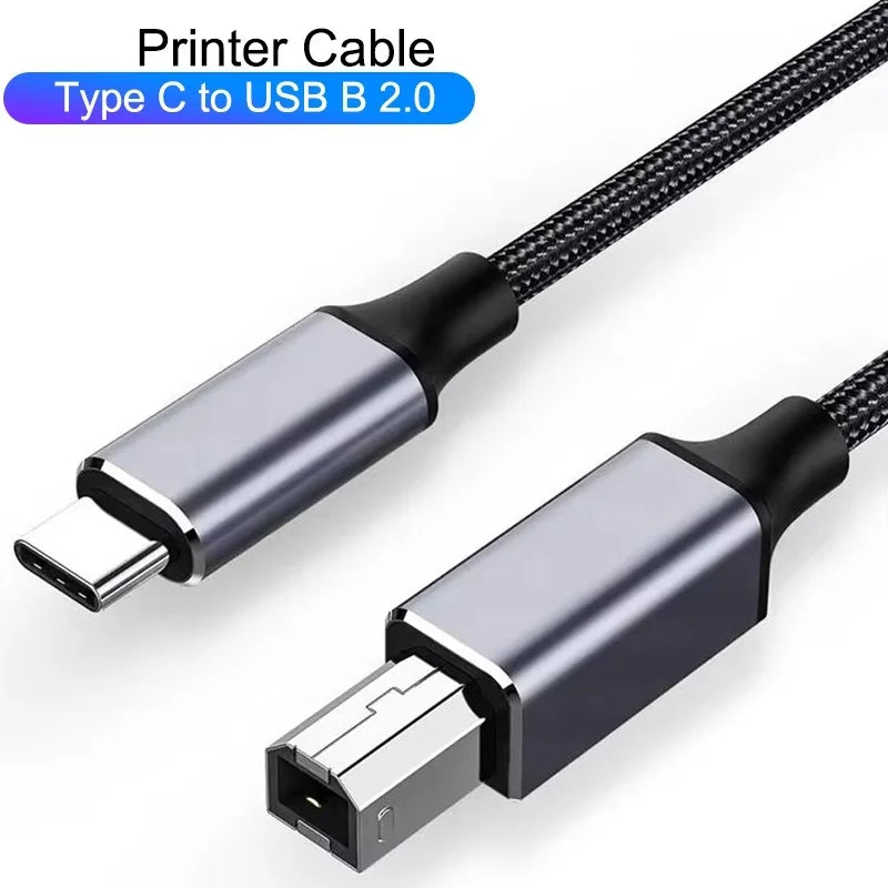 USB-C to USB-B 2.0 Cable 6ft | 480Mbps Nylon-Braided USB Data Cable HIP