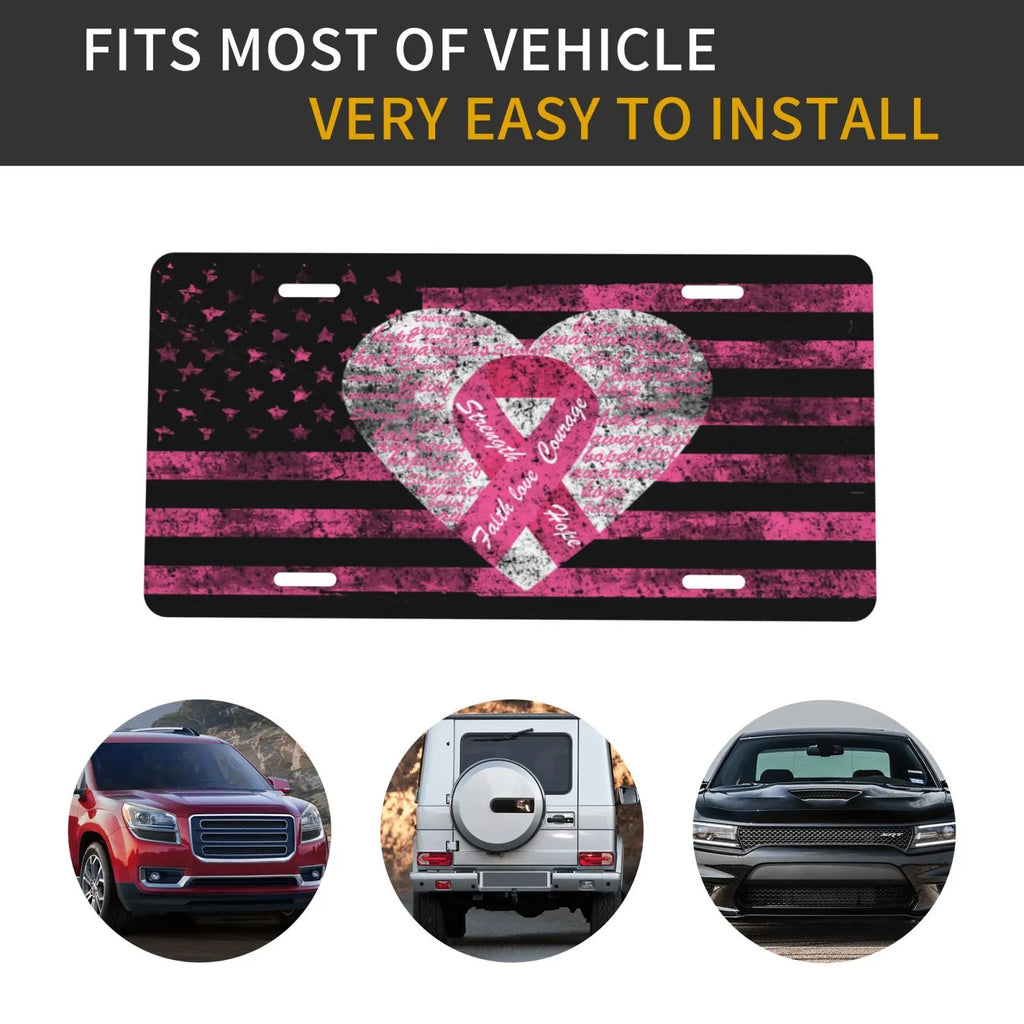 Pink Ribbon Grunge Flag Aluminum Vanity License Plate Novelty License Plate HIP