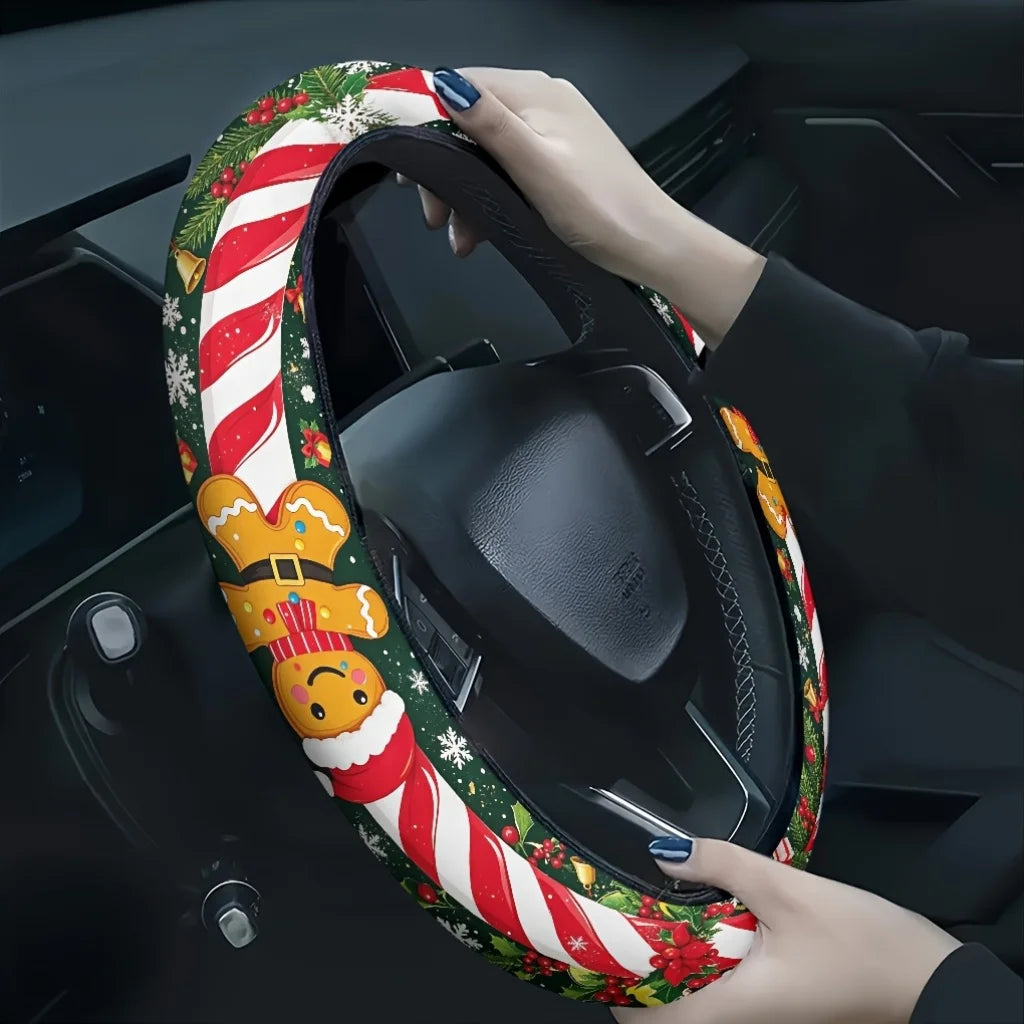 Christmas Gingerbread Man Steering Wheel Cover | Dark Green Steering Wheel Cover HIP