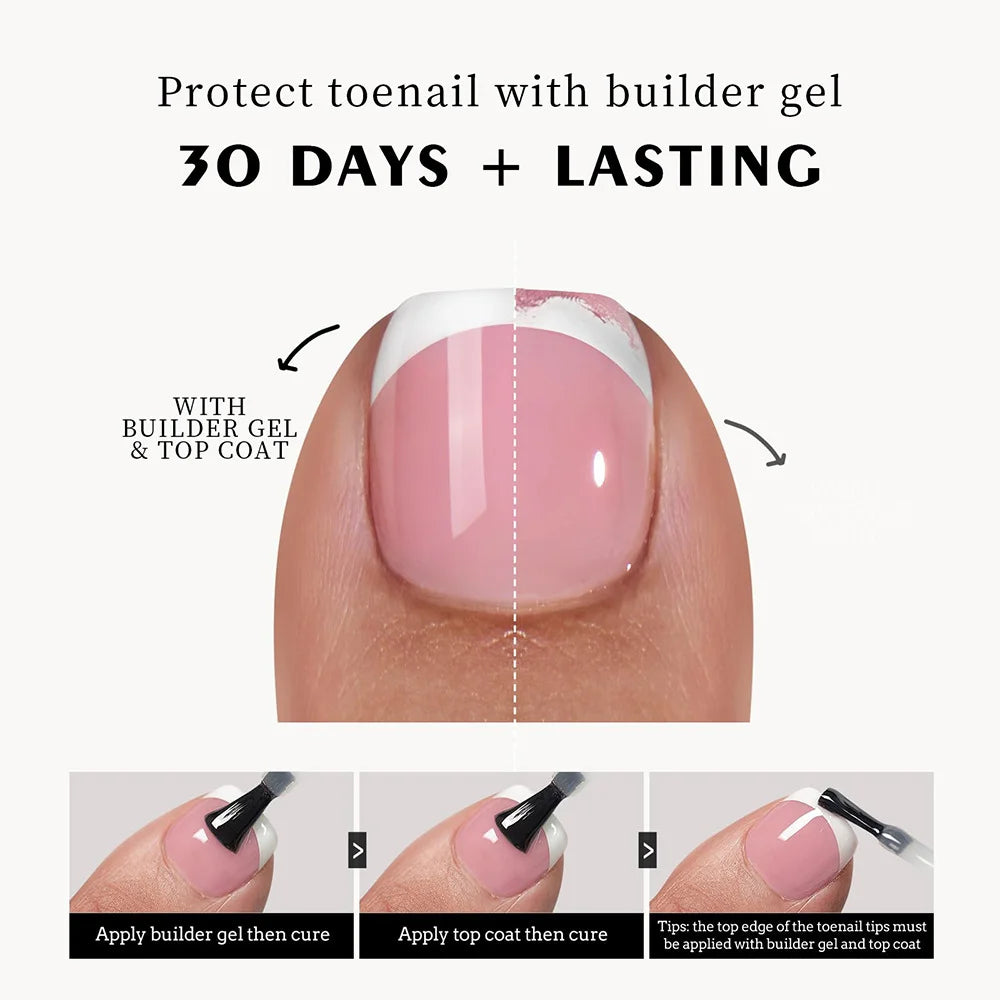 120Pcs Glossy Nude Pink French Press-On-Toenail Set 1*Box Short French Square Fake Toe Nails Solid-Color Manicure Toenails Tips HIP