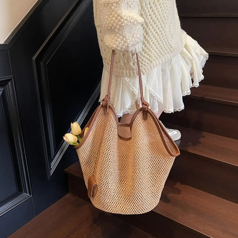 Bohemian Woven Straw Tote Bag – Large Beach Shoulder Bag Woven Straw Tote Bag HIP