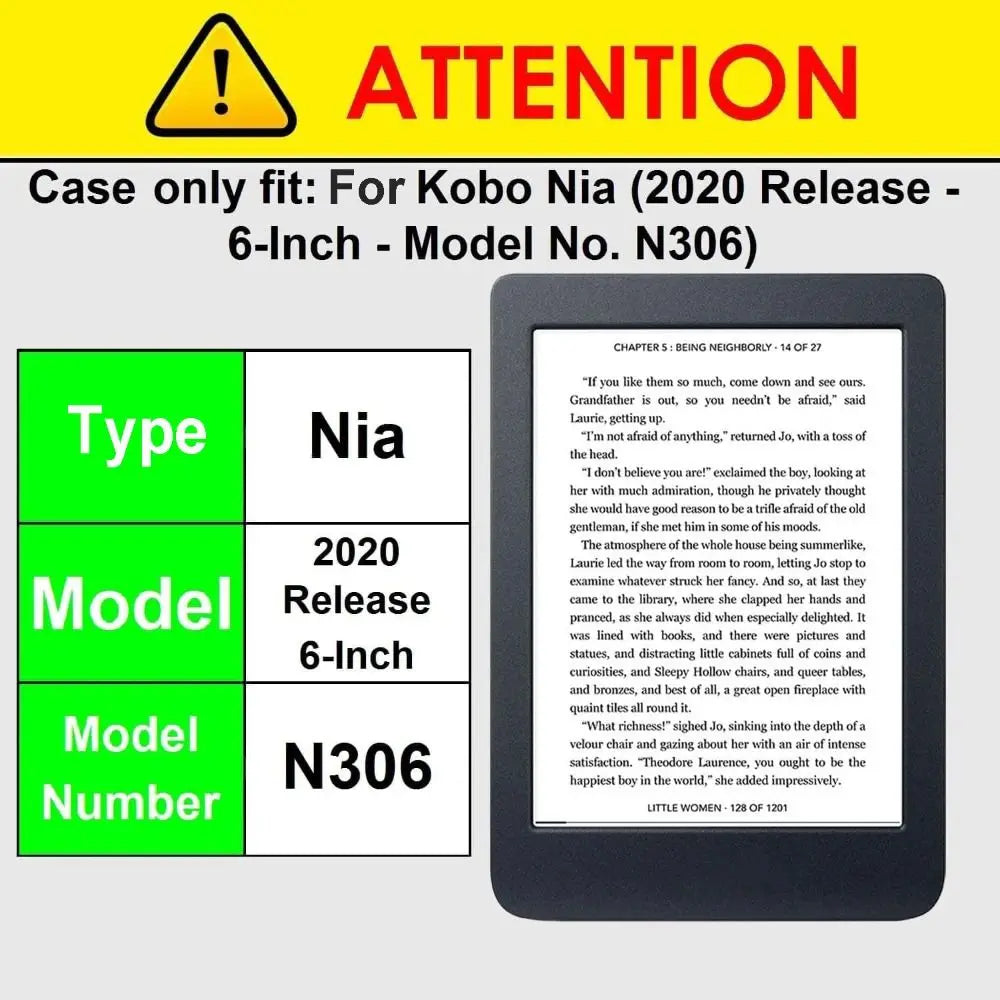 Kobo Nia N306 Leather Folio Case – Magnetic Smart Cover E-Reader Folio Case HIP