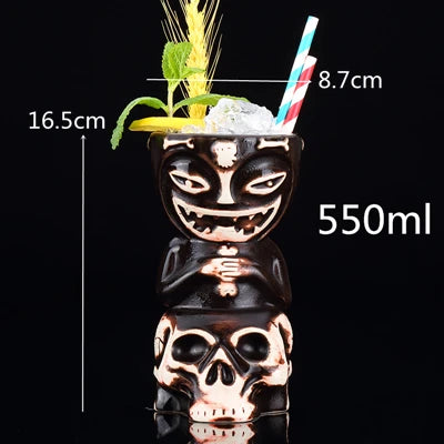 550ml Skull Ceramic Tiki Mug – Hawaiian Cocktail Cup Ceramic Tiki Mug HIP 1pcs 550ml 501-600ml