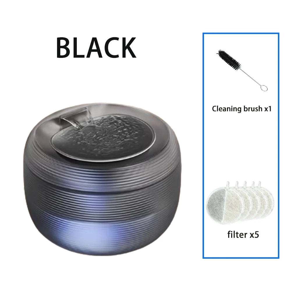 Smart Ultra Quiet Waterfall ﻿ 2.5L Cat Water Dispenser with Smart Pump Pet Water Fountain for Cats and Dogs Built-in LED Light HIP Black-5 filter 2.5L