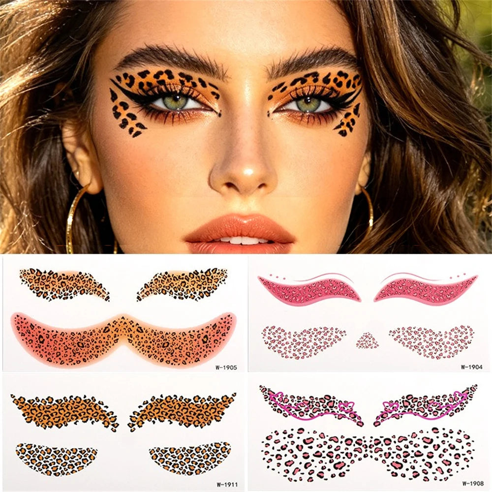 3Pcs/Set Leopard Print Temporary Face Tattoo Waterproof Eye Makeup Sticker for Halloween Party Makeup Long-Lasting Face Decals HIP