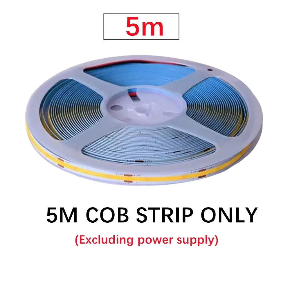 COB LED Strip 12V/24V 5M–20M Flexible Tape 3000K–6000K COB LED Strip Light HIP 5M LED Strip Only 3000K Warm White DC 12V|8mm-320 LEDs