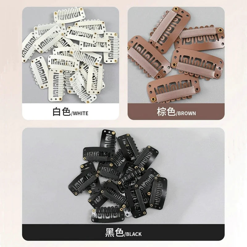 20PCS Clip In Hair Extension Wig Clips For Human Hair Bangs Snap Hair Clips For Extensions Metal Comb For Closure HIP