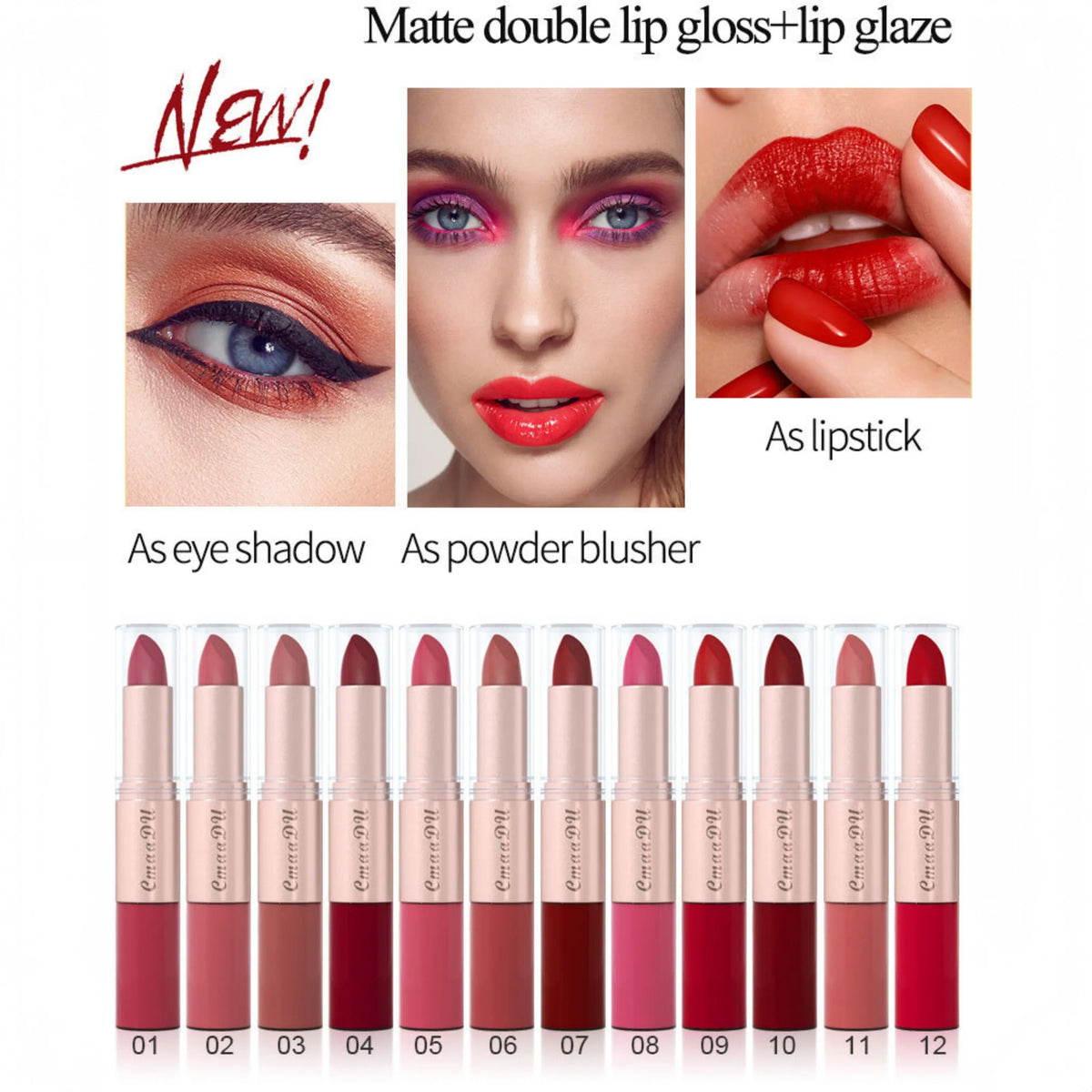 CmaaDu 3-Pc Double-Ended Matte Lipstick & Lip Gloss Set Lip Makeup Set HIP