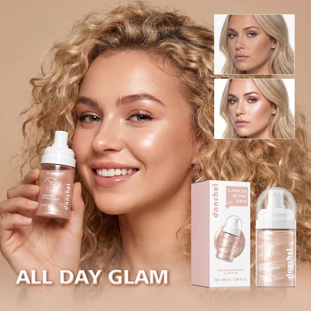 3pcs Luminous Setting Spray & Matte Setting powder Shimmery Liquid Long Lasting Multi-use Setting Makeup Kit Free Puff HIP