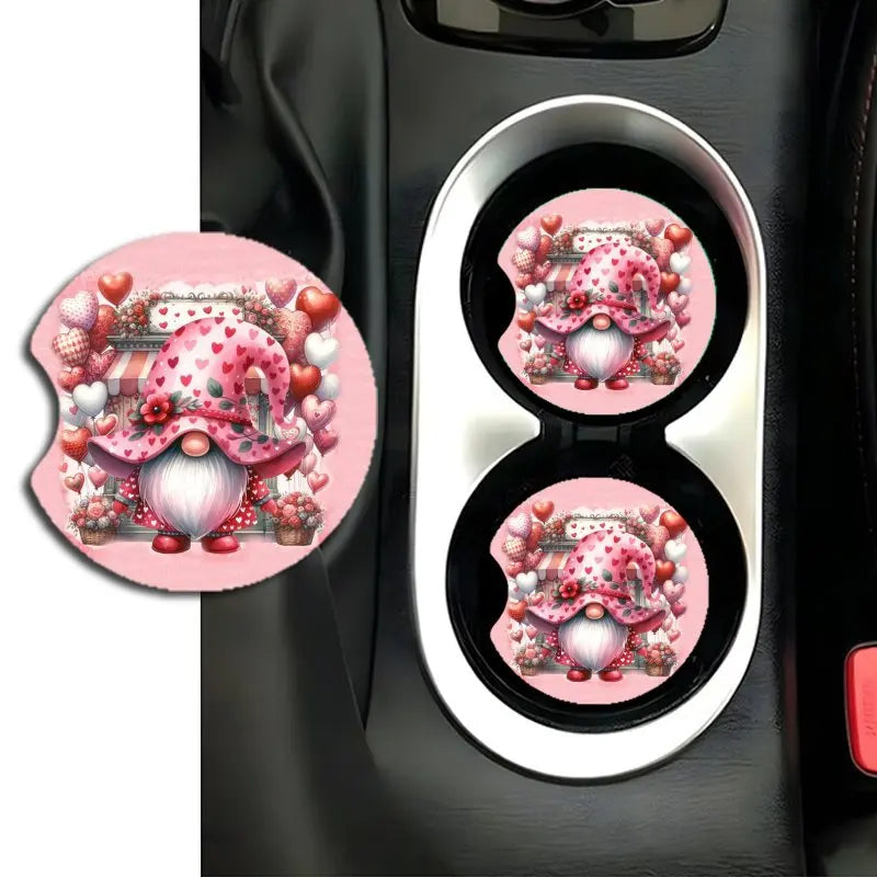 2-Pack Valentine's Pink Gnome Acrylic Car Cup Coasters Car Cup Coasters HIP 1 Other