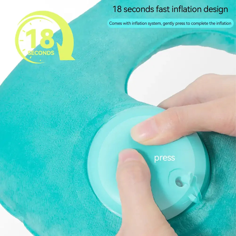 U Shape Neck Cushion Automatic Air Inflatable Pillow Compress Ring Pillow For Airplane Car Outdoor Travel Flocking Milk Fiber HIP
