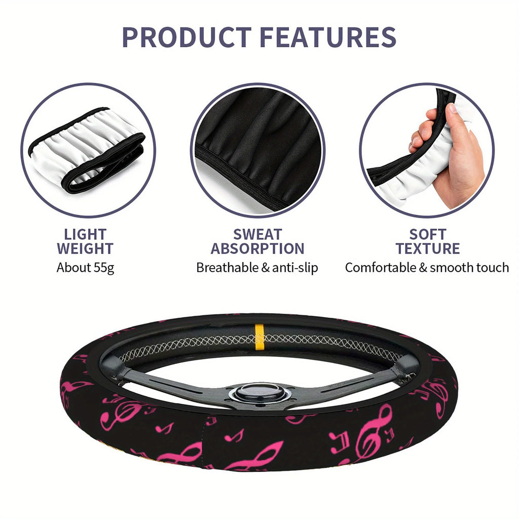 Pink Music Notes Steering Wheel Cover – Universal Soft Grip Steering Wheel Cover HIP