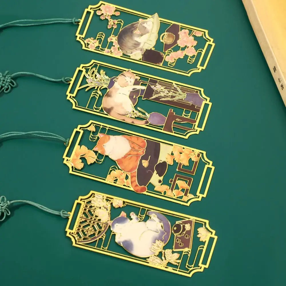 Chinese Style Cat Metal Bookmark with Silk Tassel & Enamel Metal Bookmark HIP