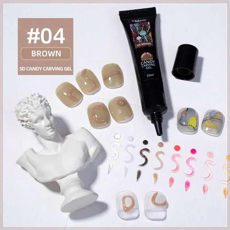 Nail Art Decorations Gel PVC Hose Modeling Phototherapy UV Nail Polish Glue INS Transparent Gummy Carving Jelly 5D Nail Art Gum HIP 04 Brown-NET10g
