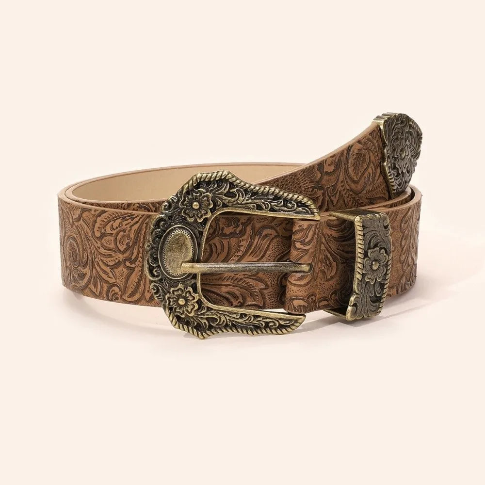 Wide Western Cowboy Belt – PU Leather Vintage Buckle Unisex Fashion Belt HIP