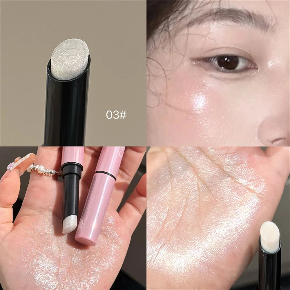 Sparkling Waterproof Eyeshadow Highlighter Stick Pink White Tint Shimmery Jelly Pearlescent Brightening Contours Makeup Pen HIP 03