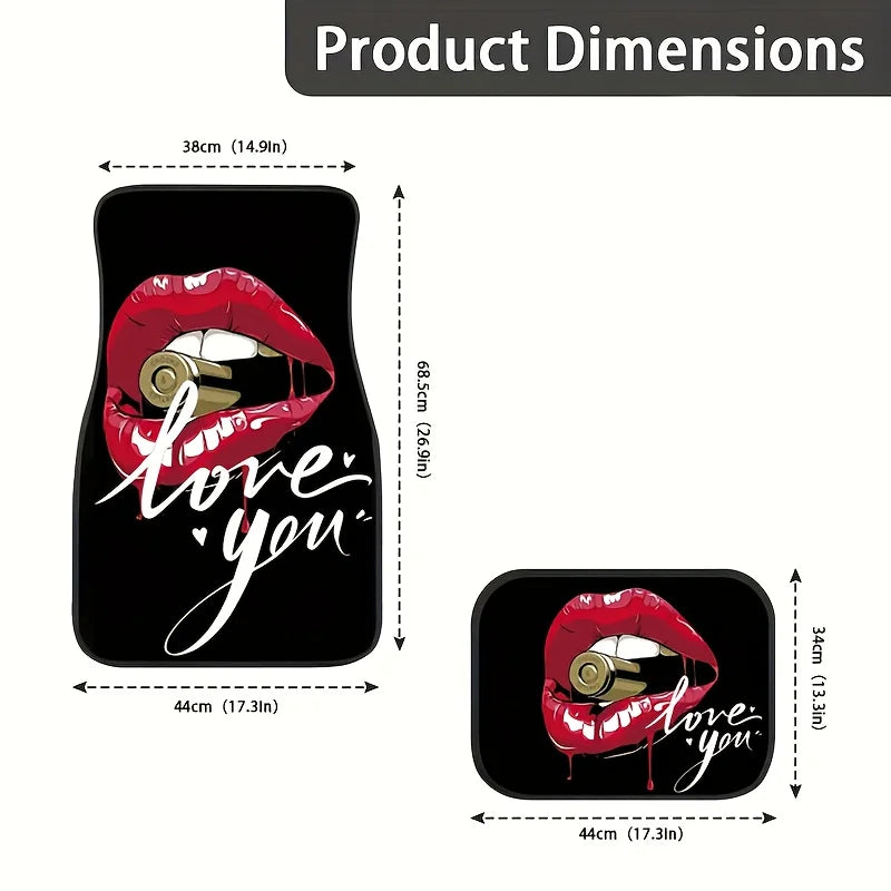 4-Piece Red Lips "I Love You" Car Floor Mats – Universal Fit Car Floor Mats HIP