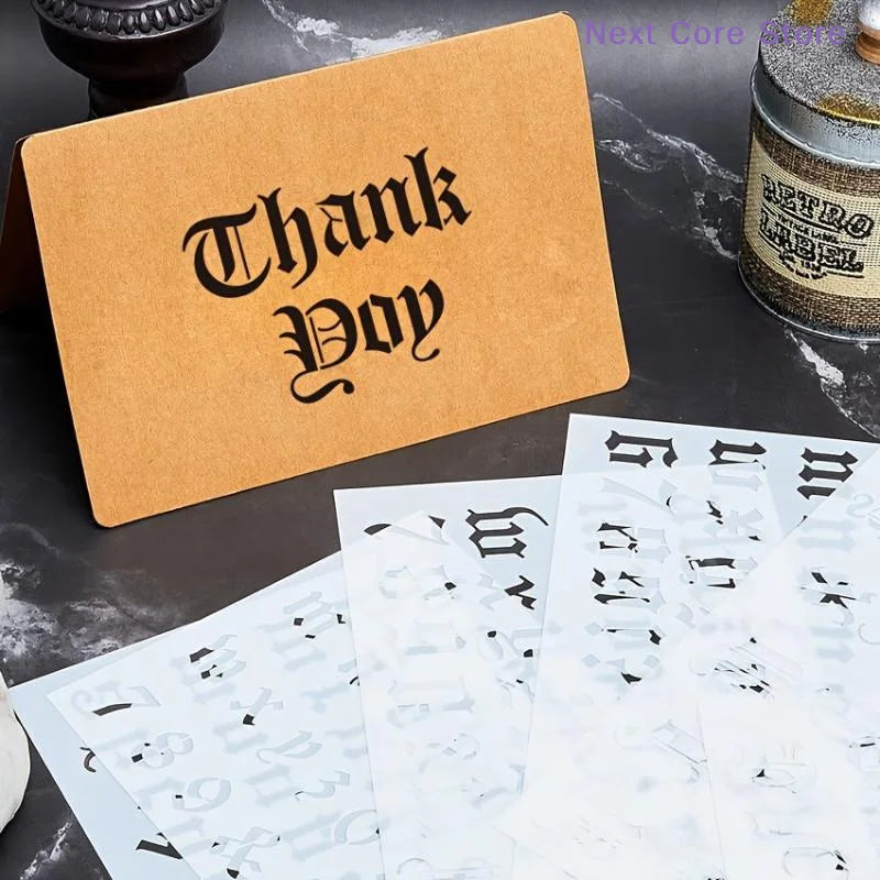 6-Pack Gothic Calligraphy Stencils – Old English Letter & Number Craft Stencil Set HIP