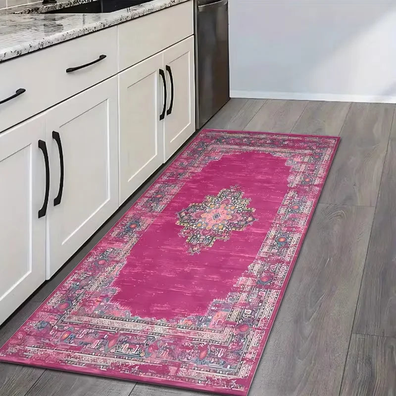 Fuchsia Persian Medallion Runner Rug – Washable Non-Slip Mat Runner Rug HIP