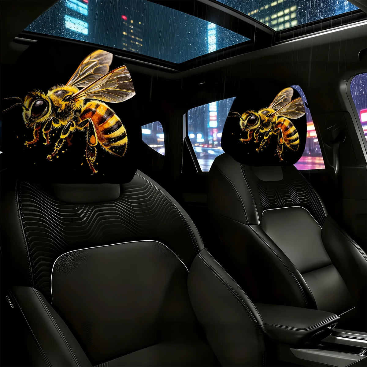 2-Pack Bee Print Car Seat Headrest Covers – Washable & Durable Car Headrest Cover HIP