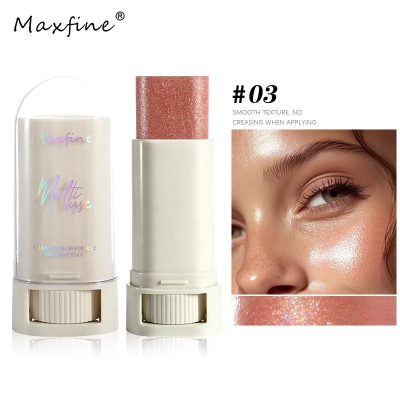 Shimmer Highlighter Stick Face Brightening Contour Stick Cream Glitter Makeup Waterproof Sweat-Proof Multi‑Use Cosmetic Makeup HIP 03