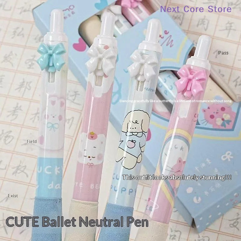 4-Pack Bow Press Gel Pens – 0.5mm Cartoon Quick-Dry Ink Cartoon Gel Pen Set HIP