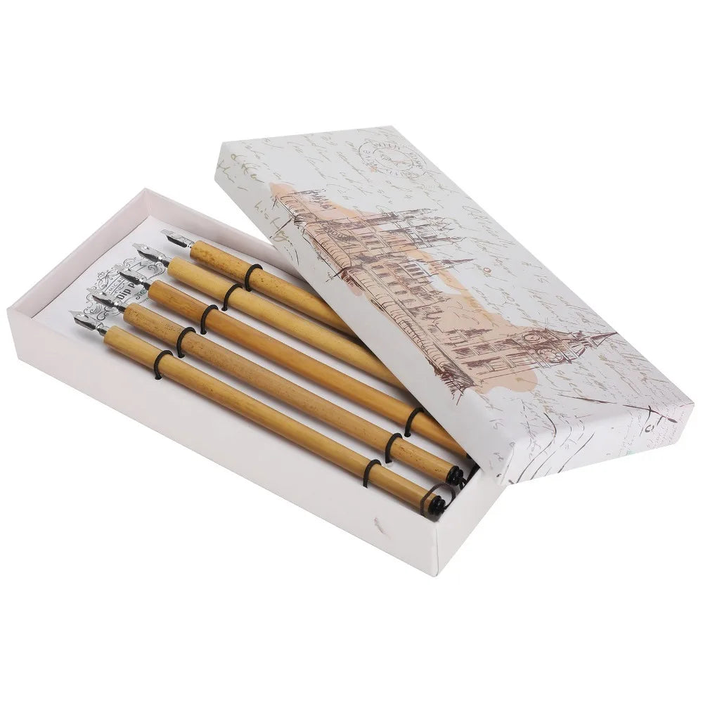 5-Piece Bamboo Dip Pen Set – Calligraphy & Drawing Nibs Calligraphy Dip Pen Set HIP No.1-5 Nib