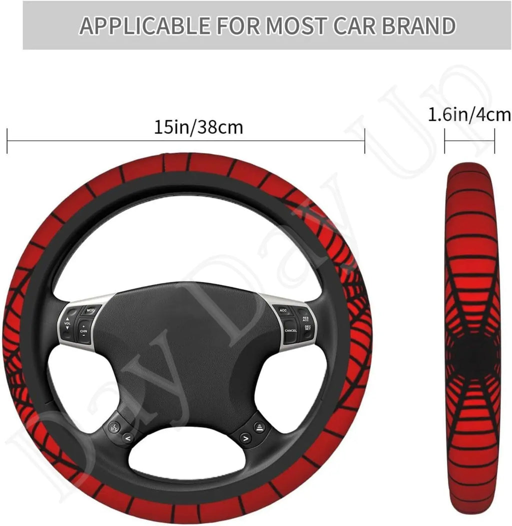 Red Spider Web Steering Wheel Cover – Universal 15 Inch Steering Wheel Cover HIP