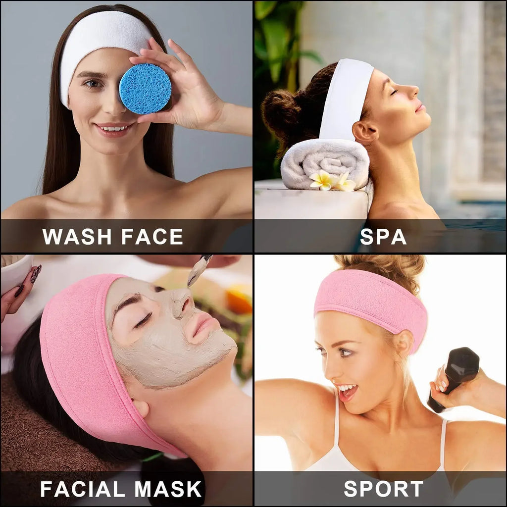 Women's Adjustable Wide Spa Headband – Soft Toweling Hair Band Spa Hair Headband HIP