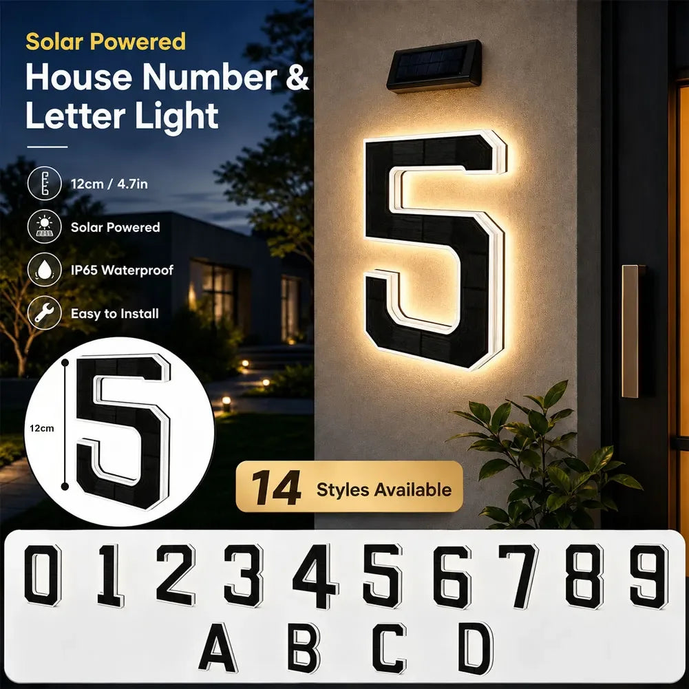 12Cm/4.7In LED Address Sign 0‑9 & ABCD With 1000Mah Battery Solar Wall Number Letter Light For Door Porch Garden HIP