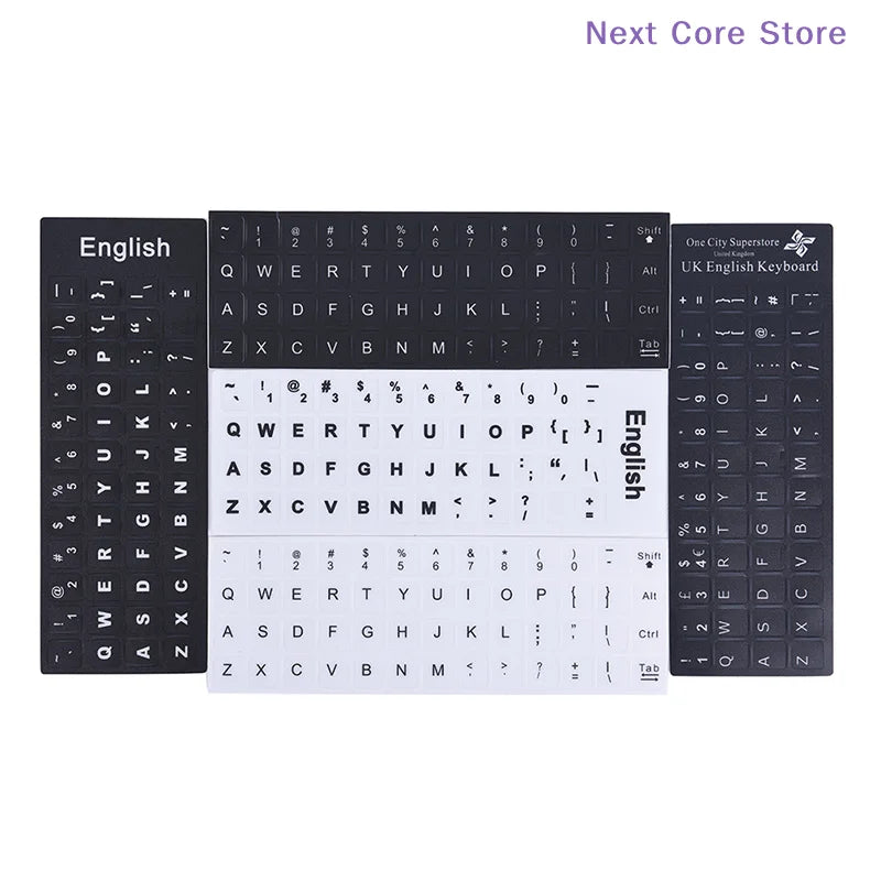 English Keyboard Replacement Stickers – White on Black Keyboard Stickers HIP