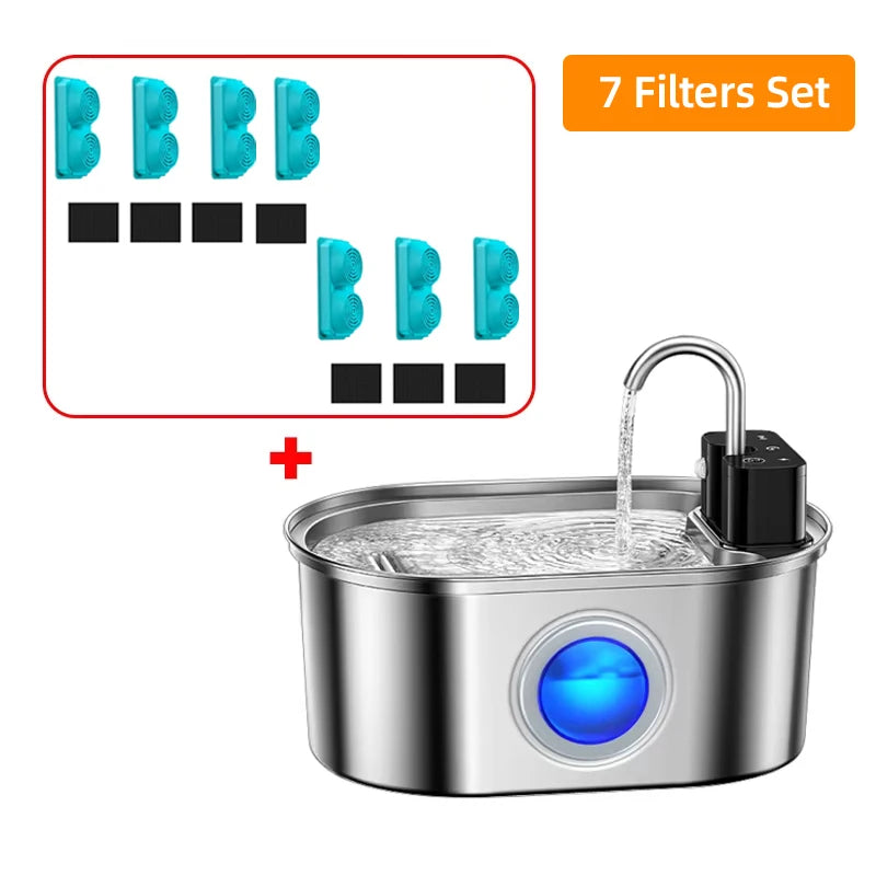 ROJECO 3.2L Stainless Steel Cat Water Fountain Wireless Sensor Smart Automatic Dog Water Dispenser Drinking Fountain 4000mAh HIP 7 Filters Set