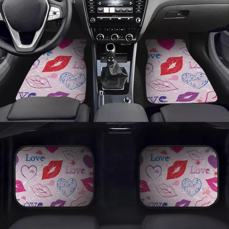 Set of 4 Love Theme Car Floor Mats – Heart & Lip Design Car Floor Mats HIP