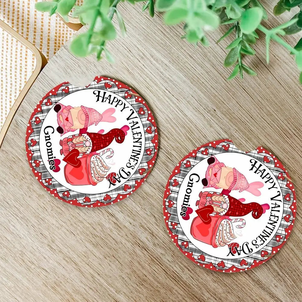 2-Pack Pink Gnome Acrylic Coasters – Waterproof Car Cup Mats Acrylic Coaster Set HIP