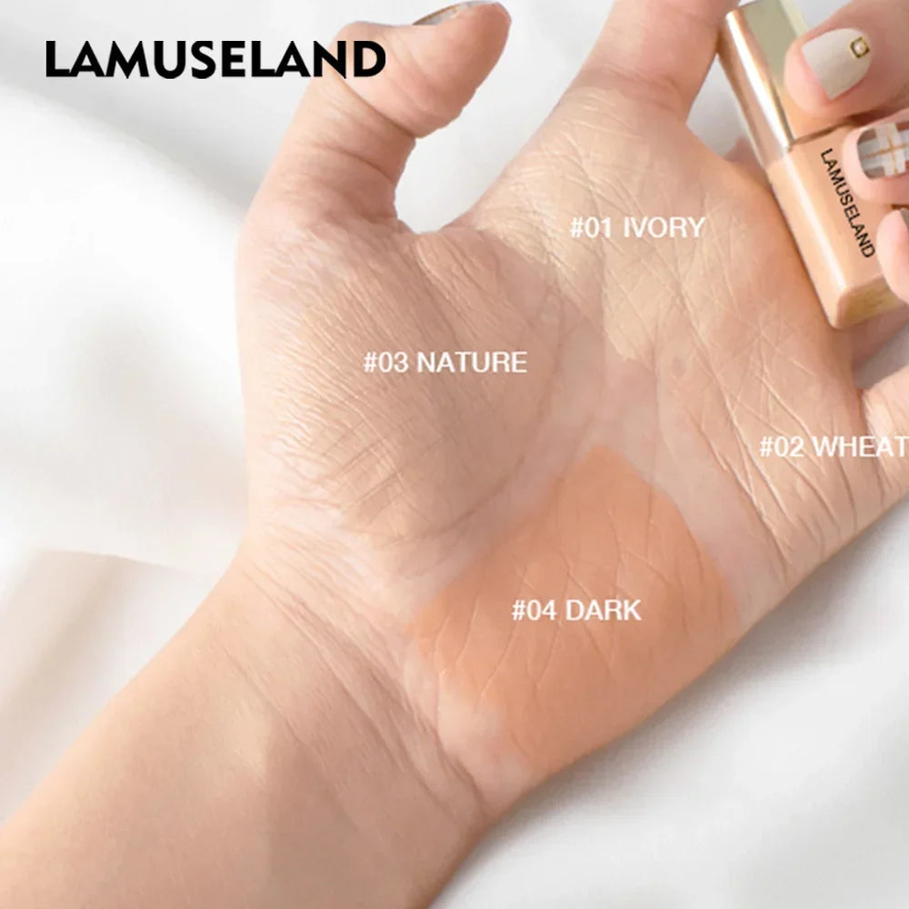 LAMUSELAND Face Concealer & Base 4 Colors Full Coverage Liquid Concealer Scars Dark Circles Acne Suit for All Skin Facial Makeup HIP