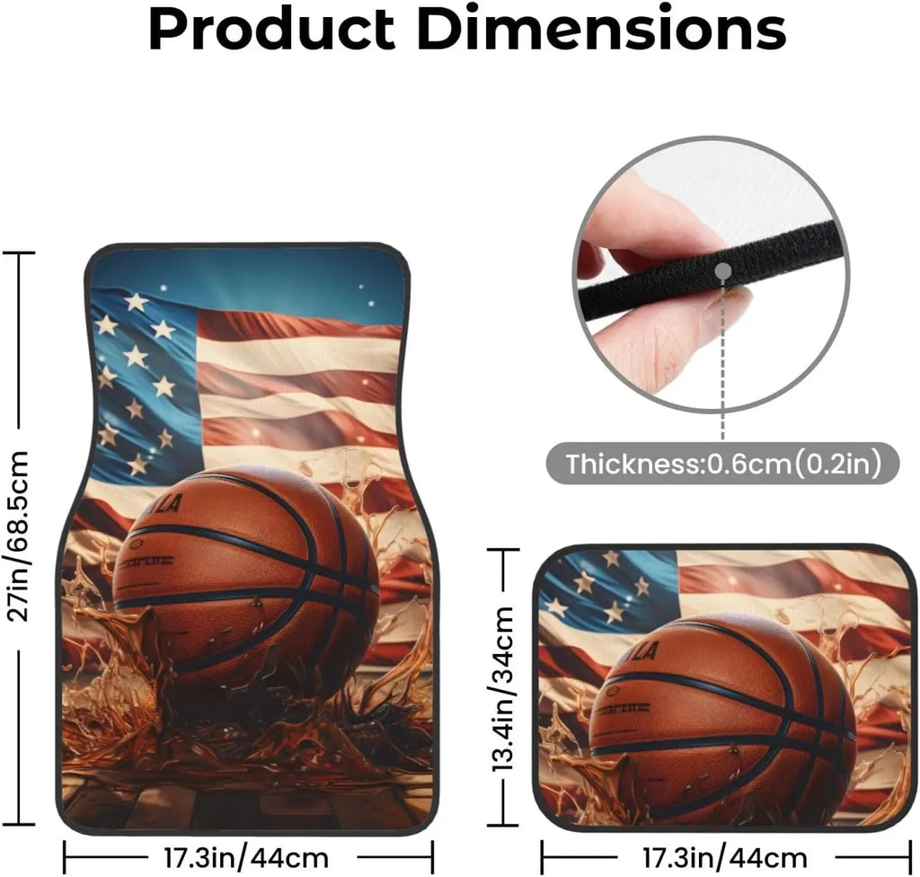 Basketball USA Flag Car Floor Mats – 4-Piece Non-Slip Set Car Floor Mats HIP