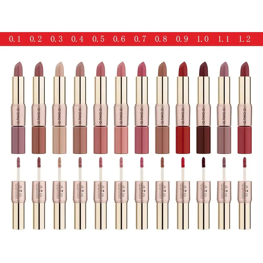O.TWO.O 2-in-1 Matte Lipstick & Lip Gloss – 12 Colors Matte Lip Duo HIP